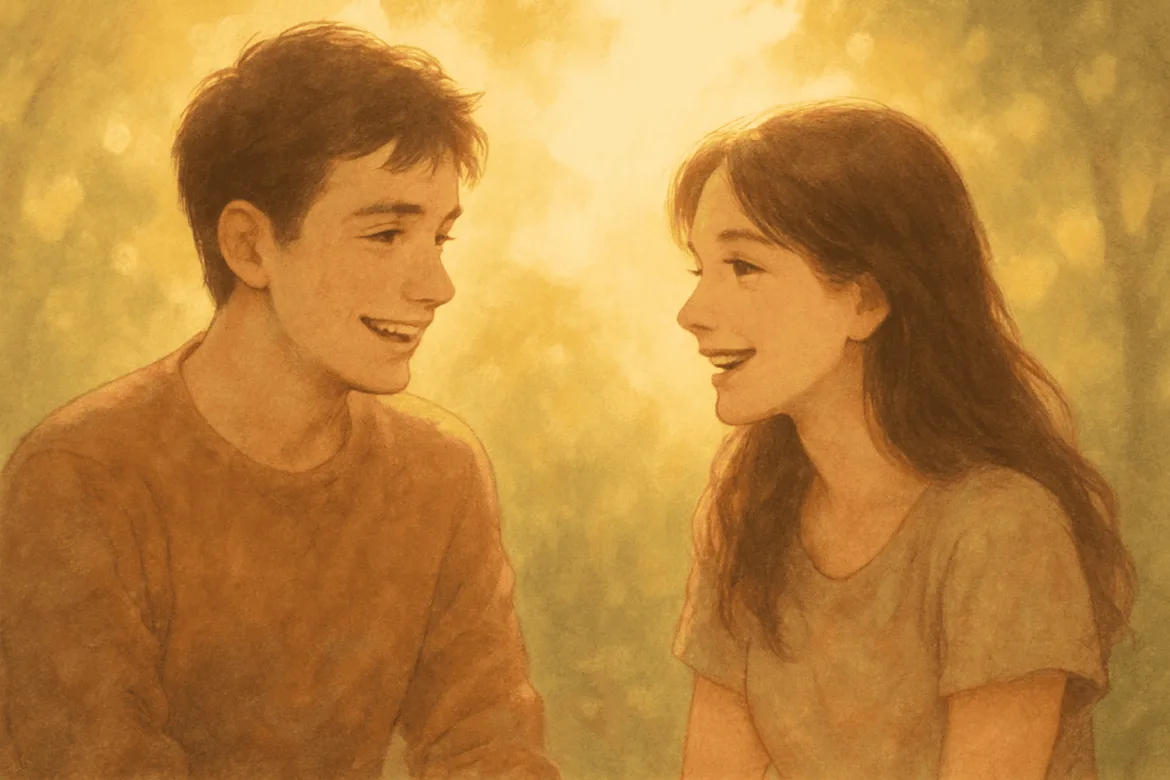 사이좋게 대화하는 꿈 장면, 관계 회복과 감정적 이해를 상징하는 이미지