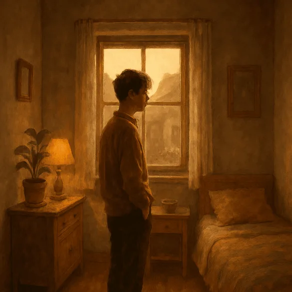 과거 장소에 있는 꿈 장면, 기억과 후회를 상징하는 몽환적 이미지