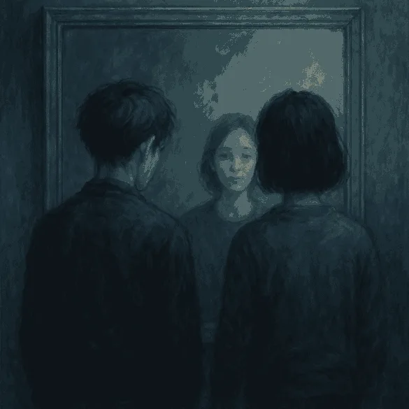 거울을 함께 보는 꿈 장면, 관계 속 자아 정체성의 고민을 상징하는 이미지
